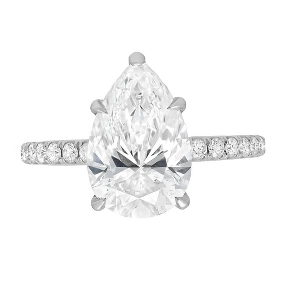 3.01Ctts Pear Shape Lab Grown & Natural Diamond Engagement Ring 18K White Gold - Picture 2 of 5
